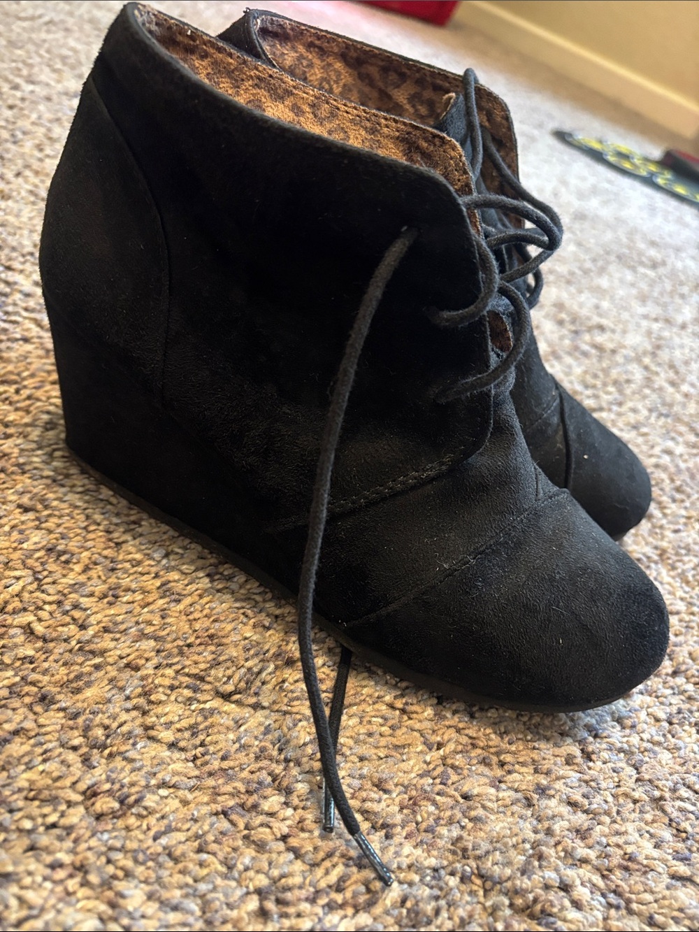 Cityclassified Black Suede Lace-Up Wedge Booties